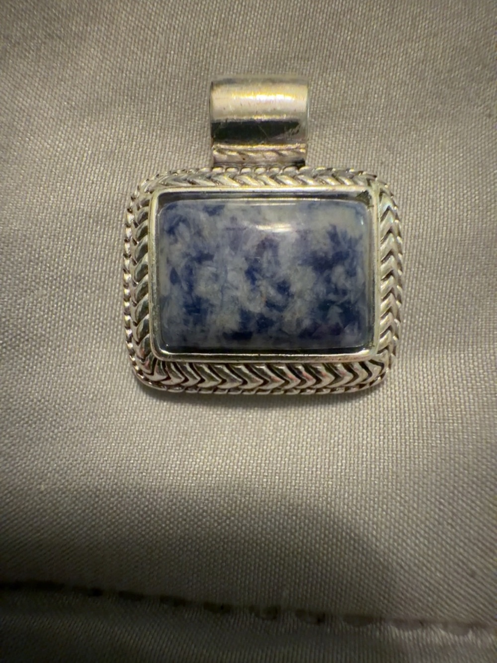Silver Tone Blue Sodalite Rectangular Pendant